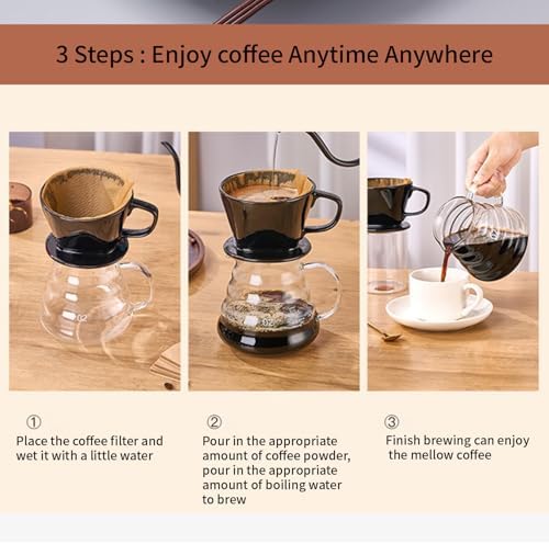 Pour Over Coffee Maker, Single Cup Coffee Dripper, Manual Porcelain Slow Brewing Accessories for Travel, Camping, Office, Home, Cafe, Coffee Gifts (Black, Medium) - Image 6