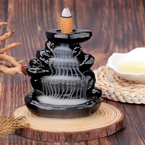 Waterfall Backflow Incense Burner Ceramic Incense Holder Incense Waterfall Fountain Incense Cone Holder, Yoga Meditation Home Decor Office Gifts(Stone) - Image 3
