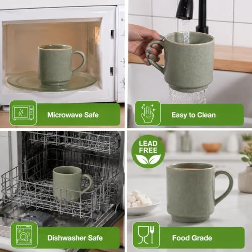 Pilnocok 8 oz Ceramic Small Mugs Set of 2, Green - Image 4
