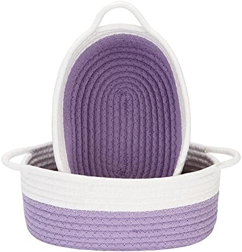 Sea Team 2-Pack Compact Woven Cotton Rope Storage Baskets, Lavender by SeaTeam