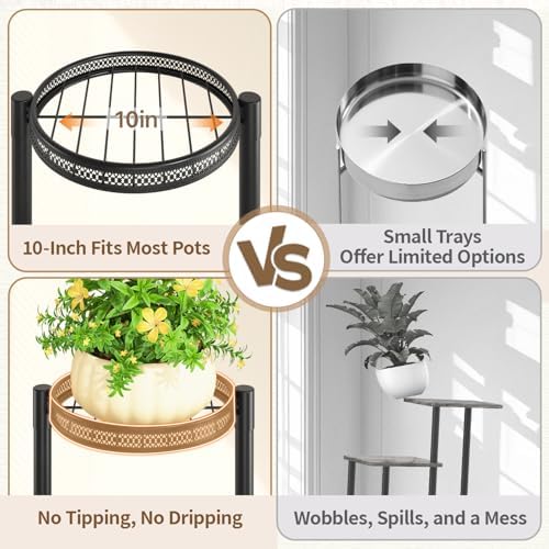 LASZOLA Plant Stand Indoor Outdoor Tall with 10 Inch Larger Tray, Black - Image 4