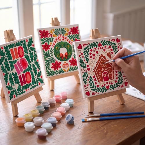 YooNotee 6 Pack Christmas Paint by Numbers Kit for Adults Nordic Winter Theme Canvas Painting Set 8 x 8 Inch with Acrylic Paints Brushes Easels, Holiday DIY Art Craft - Image 6