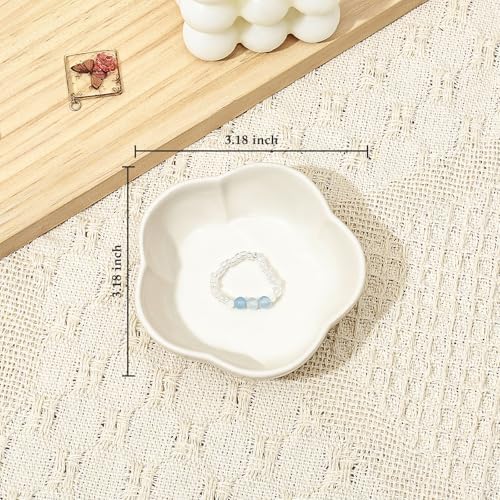 Koythin 2-Piece Ceramic Trinket Dish, Five Petal Flower, White - Image 2