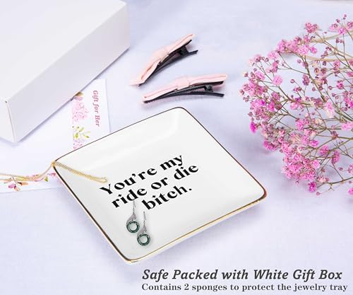 NZY Funny Best Friend Ring Dish Gift-Thank You Wedding Graduation Birthday Farewell Christmas Gift for Women,Bff,Bestie,Sister-Jewelry Tray Trinket Holder-You're My Ride - Image 2