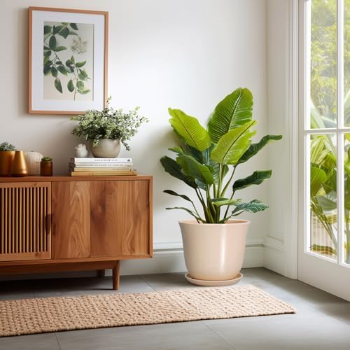 Ceramic Plant Pots, 12 Inch Plant Pot with Drainage, Beige - Image 6