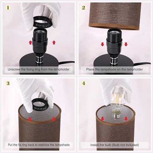 lifeholder Table Lamp, Bedside Nightstand Lamp, Simple Desk Lamp, Cylinder Table Lamp for Bedroom Living Room Office Study, Brown Shade and Black Base (Brown) - Image 4