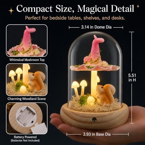 QUELIEN Mushroom Lamp in Glass Dome,Mushroom Gifts for Women - Warm LED Night Light for Bedroom Decor,Birthday Party Decorations,Ideal Birthday Gift Valentines Gift - Image 5