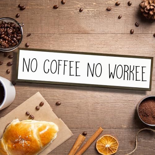 Funny Coffee Signs Decor, Funny Offices Decor, Coffees Work Humor Wood Signs, Home Kitchen Decors for Shelf, Decorative Wooden Table Sign, No Coffee No Workee Sign, 17.8x4x1.2 inches - Image 4