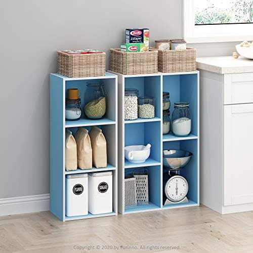 Furinno LUDER Book Shelf, 3-Cube Bookshelf, Bookcase with Open Shelves, 9.3 x 12 x 31.5, Easy Assembly, for Living Room, Bedroom, Home Office, White/Light Blue - Image 2