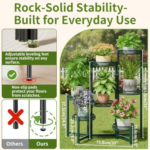 7 Tier Metal Corner Plant Stand Indoor Outdoor, Folding Tall Plant Rack, Heavy Duty Wrought Iron Flower Pot Stand, Planter Display Rack for Living Room Balcony Garden Patio - GreenFlower - Image 3