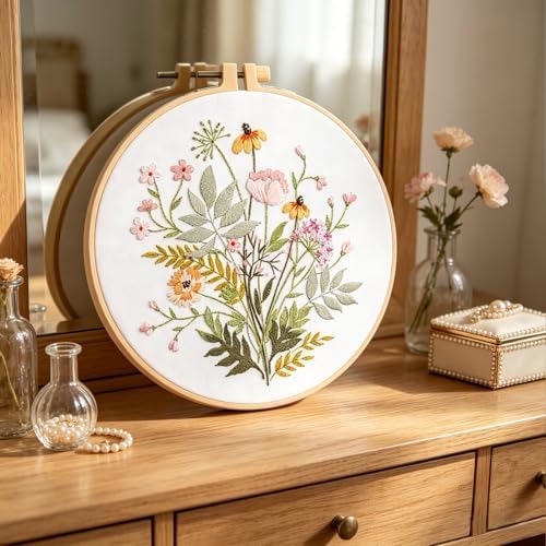 Silentsea Floral Embroidery Kit for Beginners – All-in-One DIY Stitching Set with Pre-Printed Fabric, Hoop & Threads – Perfect for Relaxing Craft Lovers. - Image 7