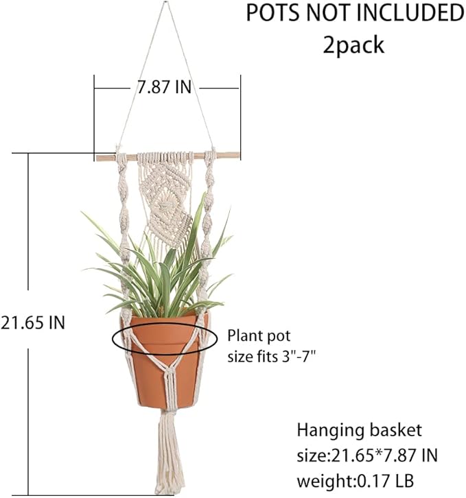 Artilady Boho Macrame Plant Hangers - Handmade Hemp Rope Hanging Baskets for Plants with Ceiling Hooks, Bohemian Home Decor Wall Art