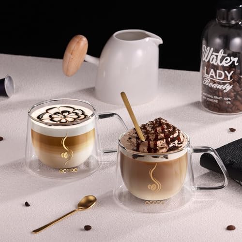 ecooe Double Walled Glass Coffee Mug 12oz Cappuccino Latte Cups Set of 2 - Image 5