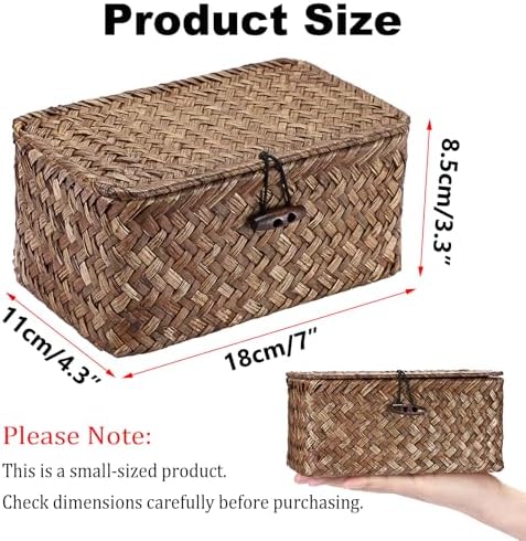 Hipiwe Handwoven Wicker Basket with Lid Small Desktop Seagrass Organizer - Image 3