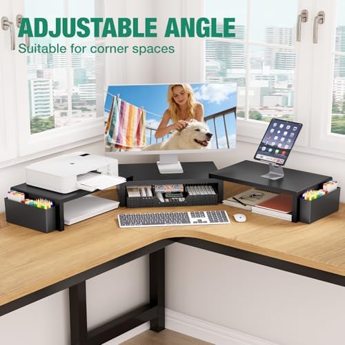 OPNICE Desk Organizer and Accessories, Computer Monitor Stand Riser with Drawer and 2 Pen Holders, Laptop Stand, Office Desk Accessories for Office Supplies, Black - Image 4