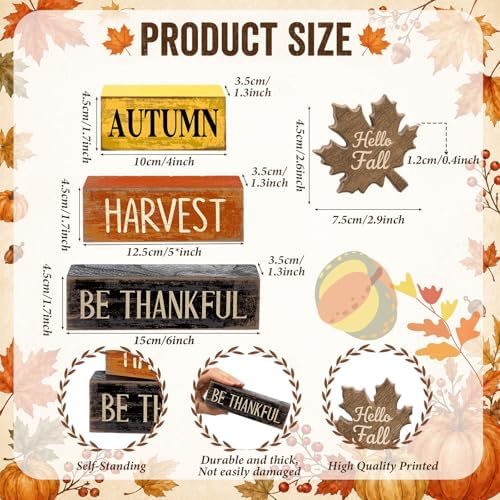 Moucuny 4 Pcs Fall Decor Wooden Maple Leaf Thanksgiving Tiered Tray Decor - Image 3