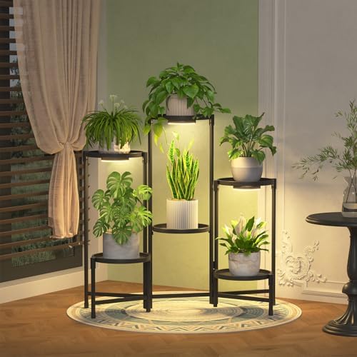 iDavosic.ly 6 Tier Large Plant Stand with Grow Light, 10 Inch Tray, Black by iDavosicly