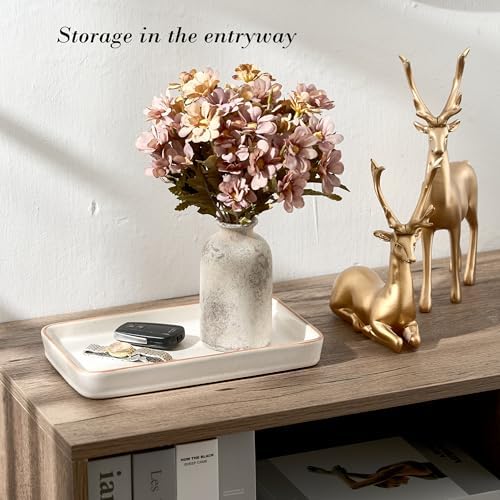 10"×6"×1" Bathroom Vanity Tray for Countertop- Ceramic Decorative Organizer Tray for Dresser Tops, Toilet, Perfume, Sponge Holder Soap Dish Dispenser for Kitchen Counter- Reactive White - Image 5