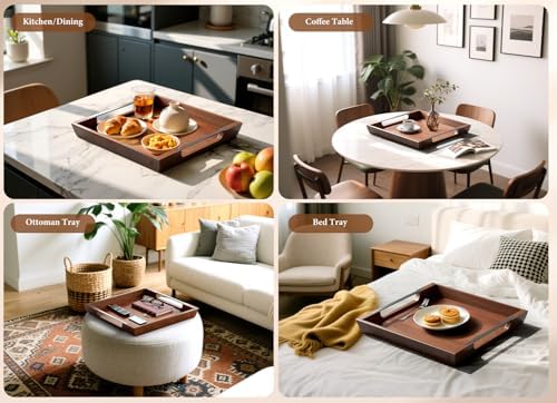 Large Ottoman Tray, 20in Square Acacia Wood Serving Tray with Handle - Image 6