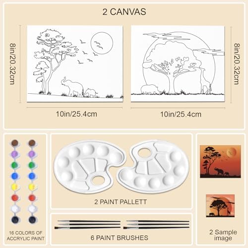 WEBEEDY 2 Pack 8x10 Pre Drawn Canvas Painting Kit Afterglow Tree Stretched Canvas Painting for Adults DIY Painting and Sip Party Supplies Outdoor Parties Birthday Gifts - Image 2