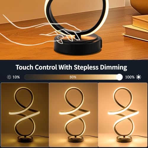 Modern Small Table Lamp with LED Spiral Design, 12W Black Nightstand Lamp - Image 2
