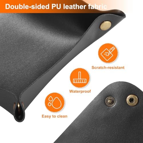 HARFINGTON PU Leather Valet Tray Unisex Folding Small Catchall Tray Portable Entryway Table Tray Nightstand Bedside Desk Tray for Key Wallet Watch Coin Jewelry Dice, Black - Image 5