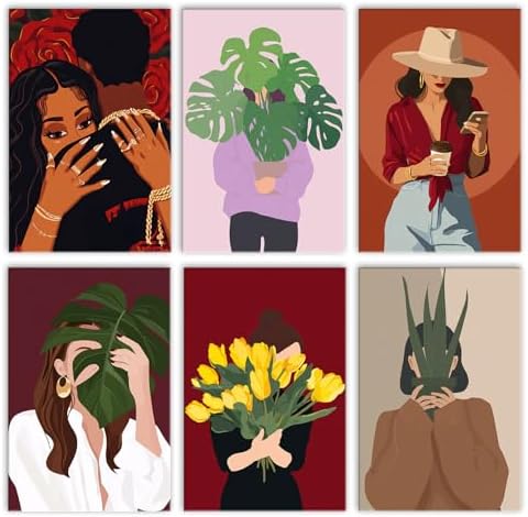 Tucocoo 6 Pack Woman Plants Paint by Numbers Kits for Adults Beginners 8x12 inch Minimalist No Face Lady Girl Portrait Acrylic Oil Number Painting Kits for Adults Perfect for Gift Home Decor by Tucocoo