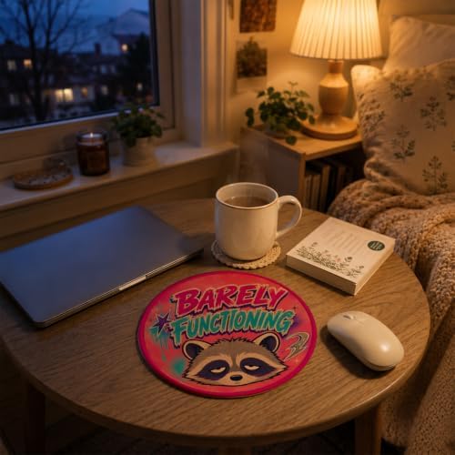Funny Raccoon Round Mouse Pad, Saracatic Y2K Office Desk Decor - Image 4
