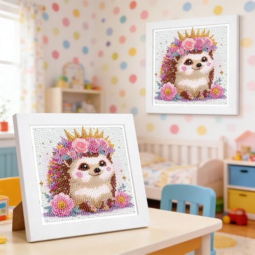 GHHKUD Hedgehog Diamond Art Painting Kits for Adults with Frame, Diamond Art Animals Crafts for Ages 4-6-8-12, Easy to DIY Gem Painting Gifts Home Wall Deco 15x15cm (Beautiful Packages) - Image 4