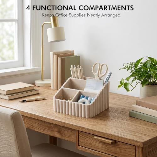 Modern Desk Organizer-Aesthetic Desk Organizer-Beige office supplies - Image 3