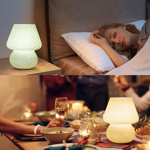 ULAROOM USB Plug-in Mushroom Lamp Small Bedside Table Lamp with 3 Temperature LED Bulb,Free Dimming Nights Light for Bedroom/Living Room/Entryway/Corner Decor (Stripe Green) - Image 5