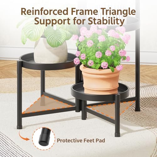 LASZOLA Plant Stand Indoor with 10 Inch Large Metal Tray, 5 Tier Black - Image 5