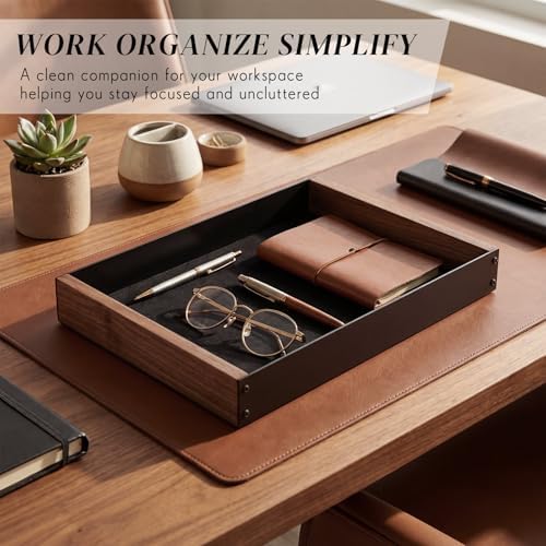 Geelin 2 Pack Desk Drawer Organizer, Valet Tray for Men, Nightstand Tray Acacia Wooden and Metal Entryway Bedside Dump Holder Accessories for Wallets, Keys, Watches, Phones, Loose Change, Trinkets - Image 4