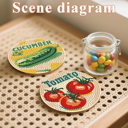 DOTSOPS 6 Pcs Vegetable Diamond Painting Coasters with Holder for Beginners - Image 4