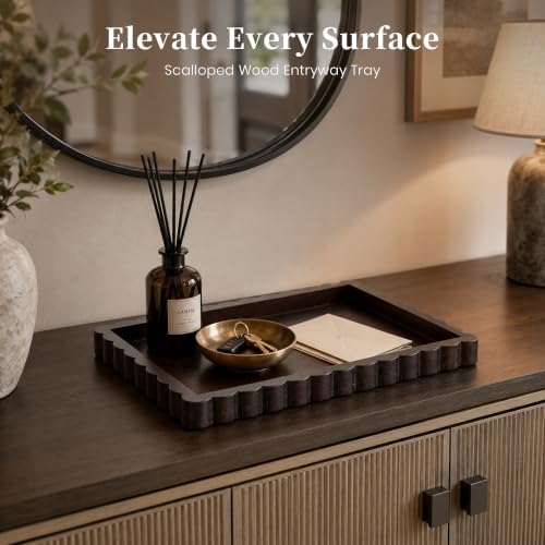 Hanobe Brown Decorative Coffee Table Tray with Scalloped Edge, 14" - Image 6
