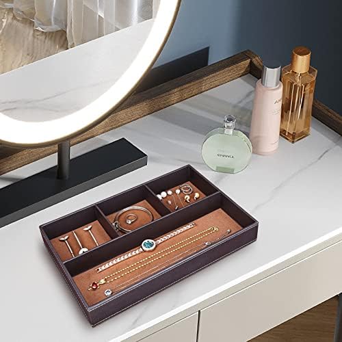 GORESE 2 Pieces Faux Leather Valet Tray for Men, Stackable Jewelry Trays for Drawers, Mens Dresser Top Organizer for Key, Wallet, Sunglass, Watch, Coin, Phone, Nightstand Bedside Tray Brown - Image 2