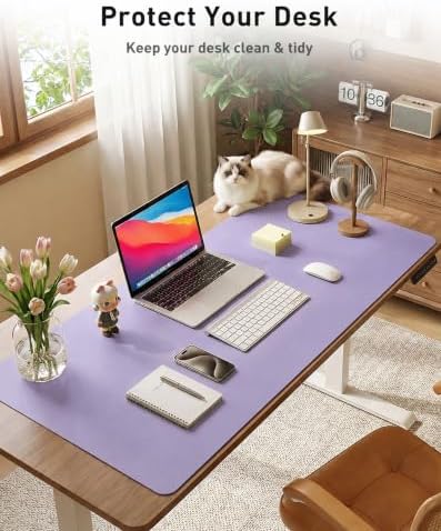 Aothia Faux Leather Desk Mat Mouse Pad, 63" x 17", Light Purple - Image 4