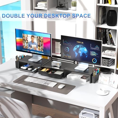 gianotter Dual Monitor Stand Riser With Drawer and 2 Pen Holders - Image 3