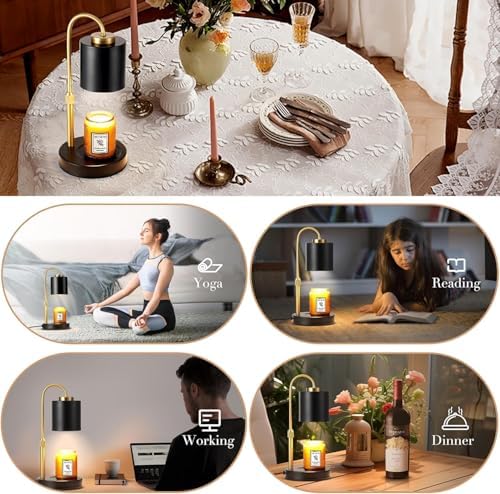 CASTLELIFE Dimmable Candle Warmer Lamp with Timer, Height Adjustable Candle Warmer for Jar Candles, Electric Wax Melt Warmer for Home Decor House Warming Gifts, Birthday Gifts for Women Black Gold - Image 5