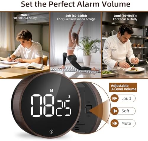 Digital Magnetic Kitchen Timer & Stopwatch with LED Display, Woodgrain - Image 5