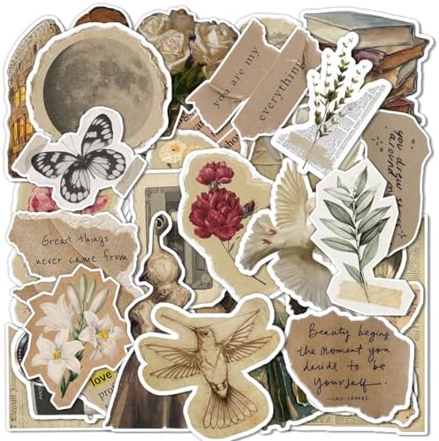 Vintage Stickers for Scrapbooking and Journaling - 60 Pcs Aesthetic Junk Journal Supplies Kit, Waterproof Retro Sticker Pack for Adults, Decorative Ephemera for Planners, Laptops & Water Bottles by TSHIRTAMAZING