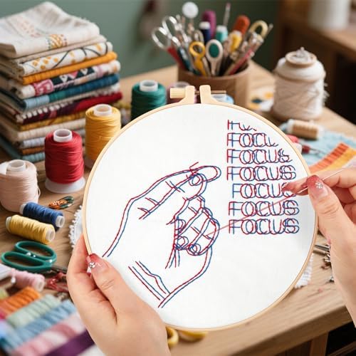 Crafmanoe Easy Hand Embroidery Kits for Beginners Adults, Focus Embroidery Starter Kits, Counted Cross Stitch Kits for Beginners Craft Kits for Adults Women, Embroidery Hoops, Thread & Video Tutorial - Image 5