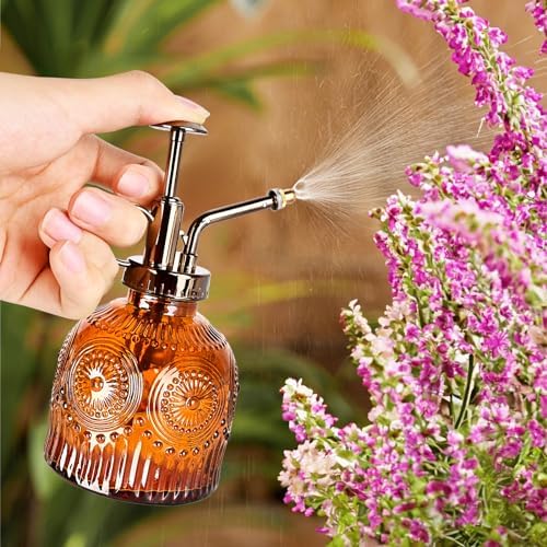 Glass Plant Mister Spray Bottle, 230ML Vintage Plant Spritzer, Succulent Watering Bottle Glass with Top Pump, Small Plants Sprayer Watering Can for Indoor Outdoor House - Brown - Image 2