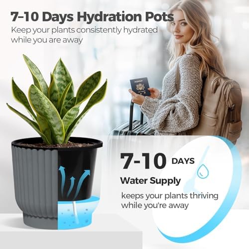 T4U Self Watering Pots for Indoor Plants, 4.5 Inch 6 Pack Planter Gray - Image 4