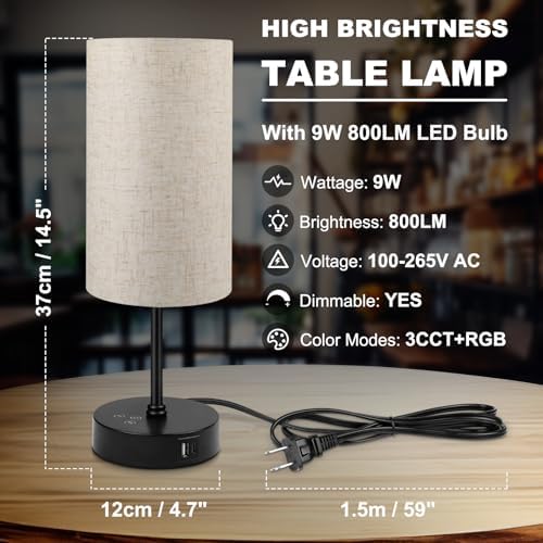 Unicozin Table Lamp Set of 2, 3 CCT 3000K/4500K/6500K & RGB Color Changing, Stepless Dimmable Small Bedside Lamp for Reading, Ambience Nightstand Light for Home Decor Party, Beige Shade - Image 5