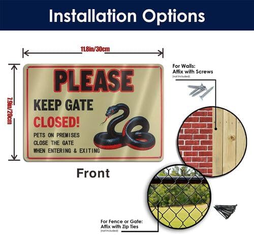 Vintage Metal Tin Sign - Keep Gate Closed Pets On Premises Warning Sign with Snake Graphic, Rustic 8x12 Inch Durable Wall Decor for Yard, Garage, Home Kitchen, Gate - Image 5