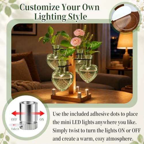 Plant Terrarium Propagation Station with 4 Heart Glass Vases - Green - Image 5