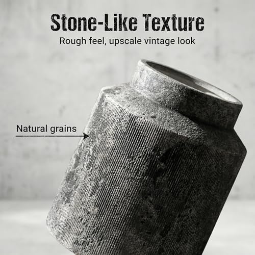 Rustic Terracotta Flower Vase, 7.5 Inch Aged Black Ceramic Pot for Dried Arrangements, Farmhouse Boho Centerpiece for Living Room, Entryway, Airbnb & Shelf Decor - Image 2