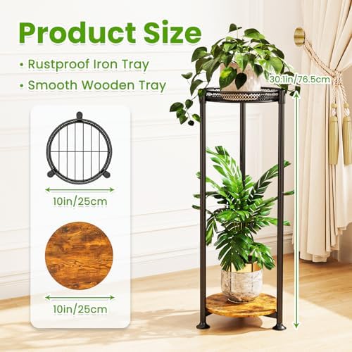 2 Tier Plant Stand Indoor Outdoor 10in Wide Metal Wood Plant Stand - Image 2