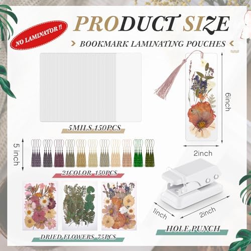 Fuyoooo 376 Pcs Pressed Flower Bookmark Kit,Retro Color,2 x 6 Inch - Image 2